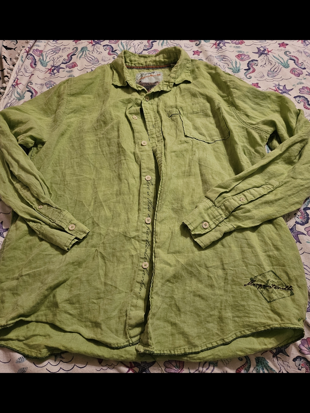 Margaritaville Light Green Linen Button-Down Shirt